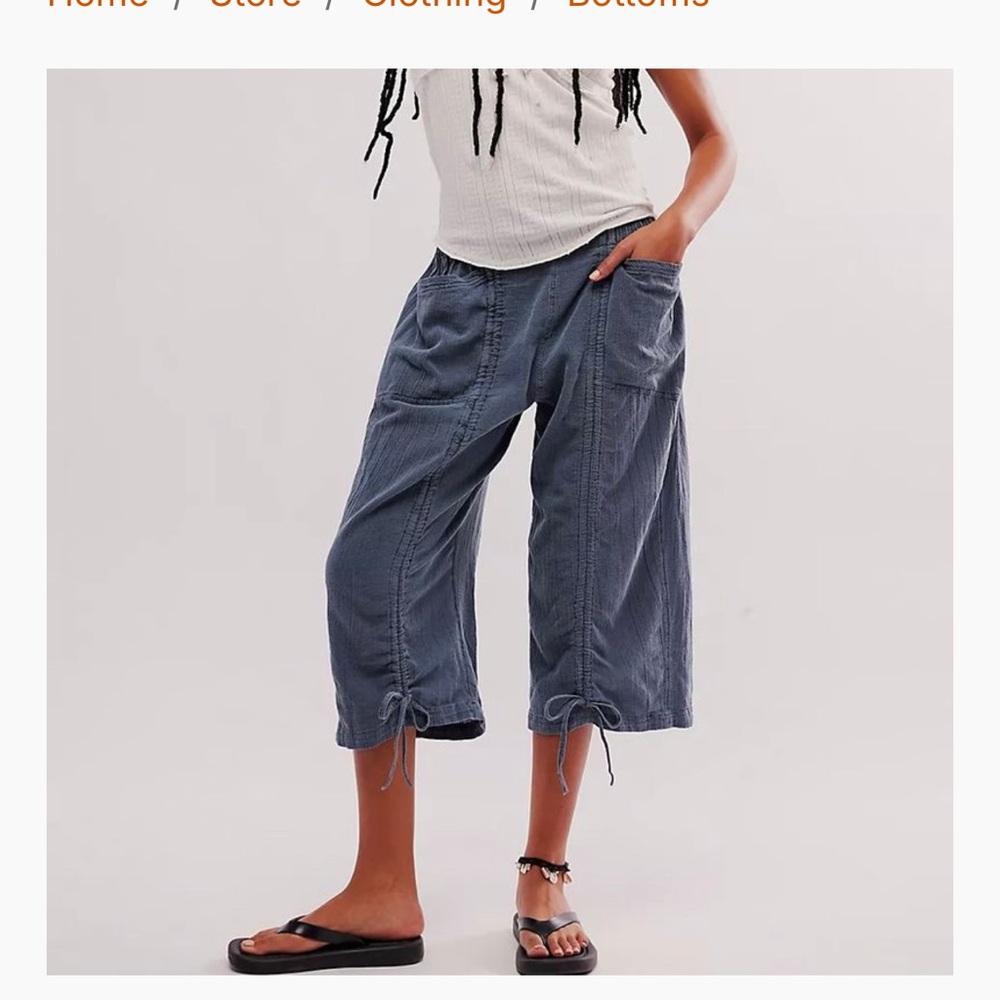 Free People Blue Gianna gaucho ruched pull on pant